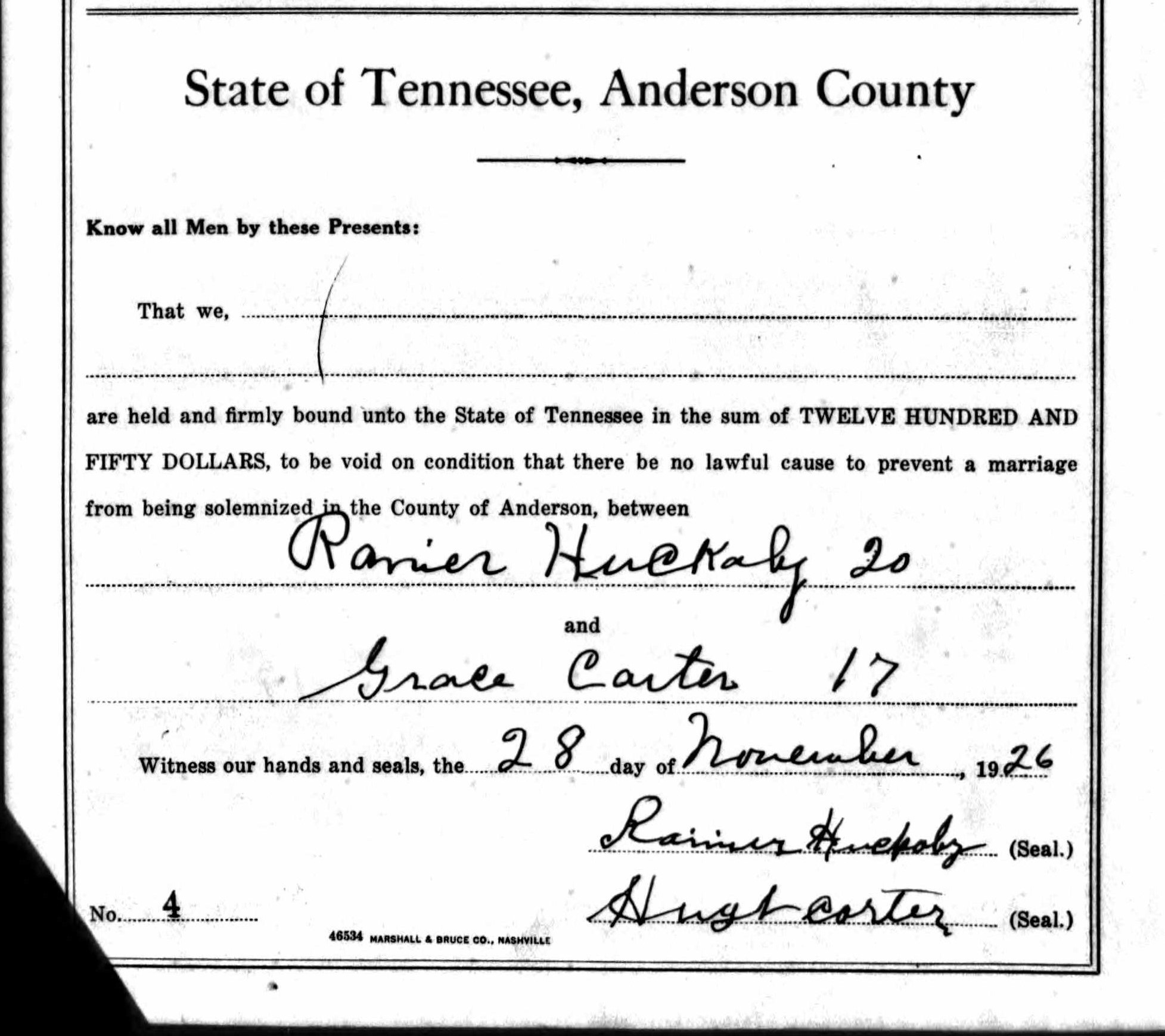 Grace & Rainier Marriage Bond 1926